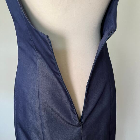 Vintage 90s Denim Mini Dress Blue Navy Bodycon Sheath // Size Medium 8 - Picture 4 of 8